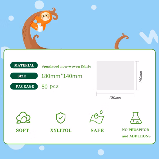 Salviette umidificate personalizzate All'ingrosso di fabbrica Asciugamano bagnato senza alcool a buon mercato Salvietta bagnata per bambini monouso per pulizia